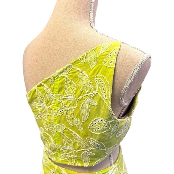 Desnude One Shoulder Middle Cut Out Tiered Maxi Dress in Chartreuse - Picture 13 of 16